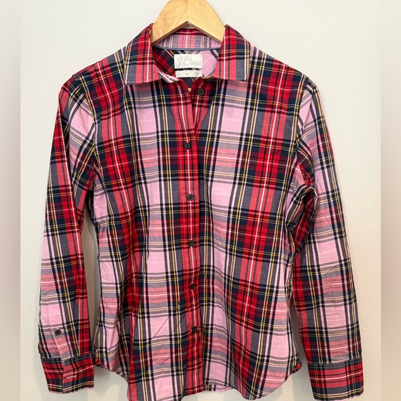 J.Crew Rare Pink Tartan Plaid Classic Button Down, Size 6 Slim Fit Collegiate - Picture 4 of 12